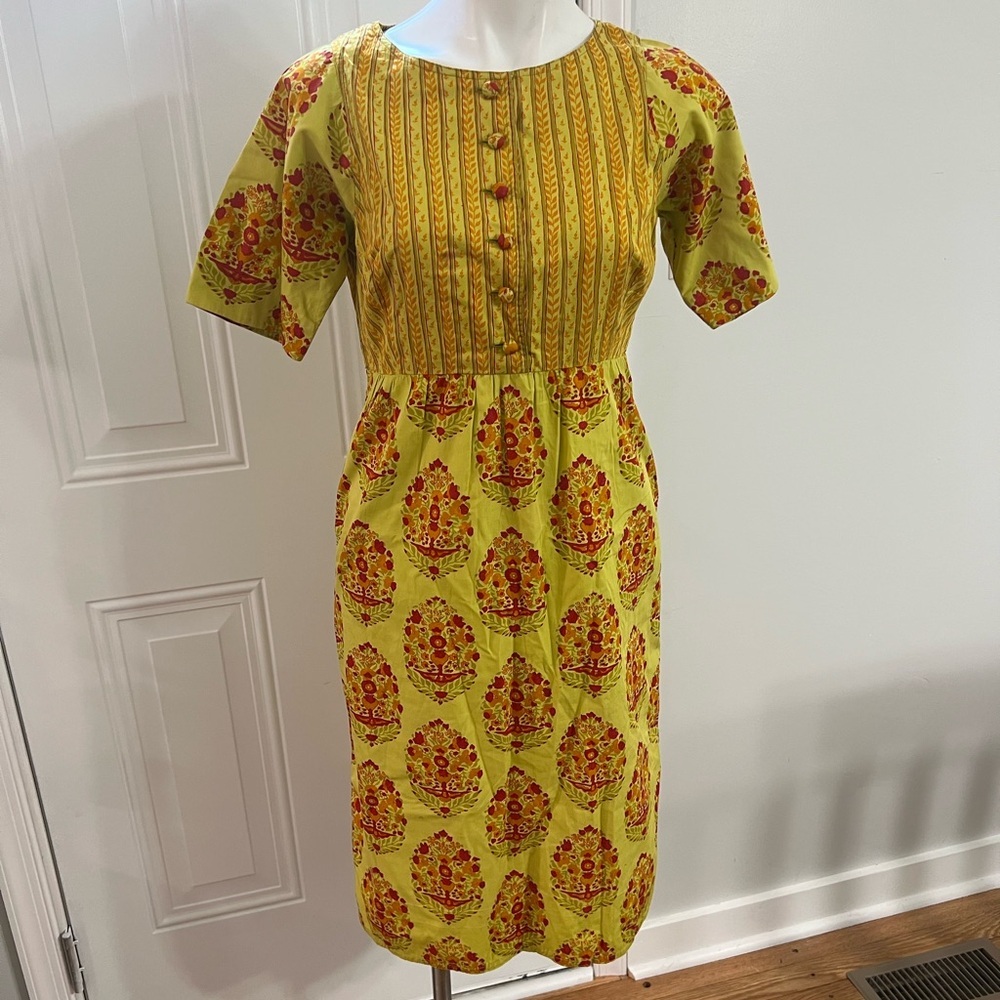 Vibrant Thai Yellow and Red Floral Midi Dress